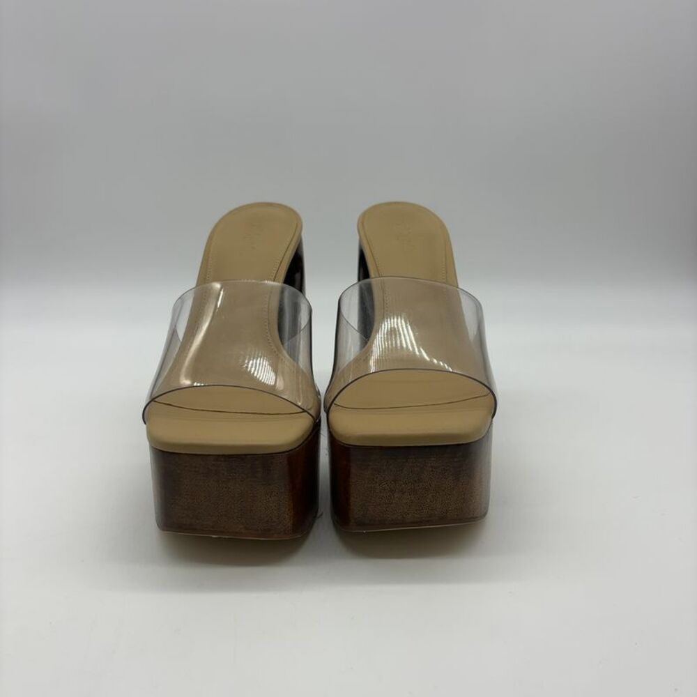 cult gaia Clear Vinyl Platform Mules with Wood Effect Heel